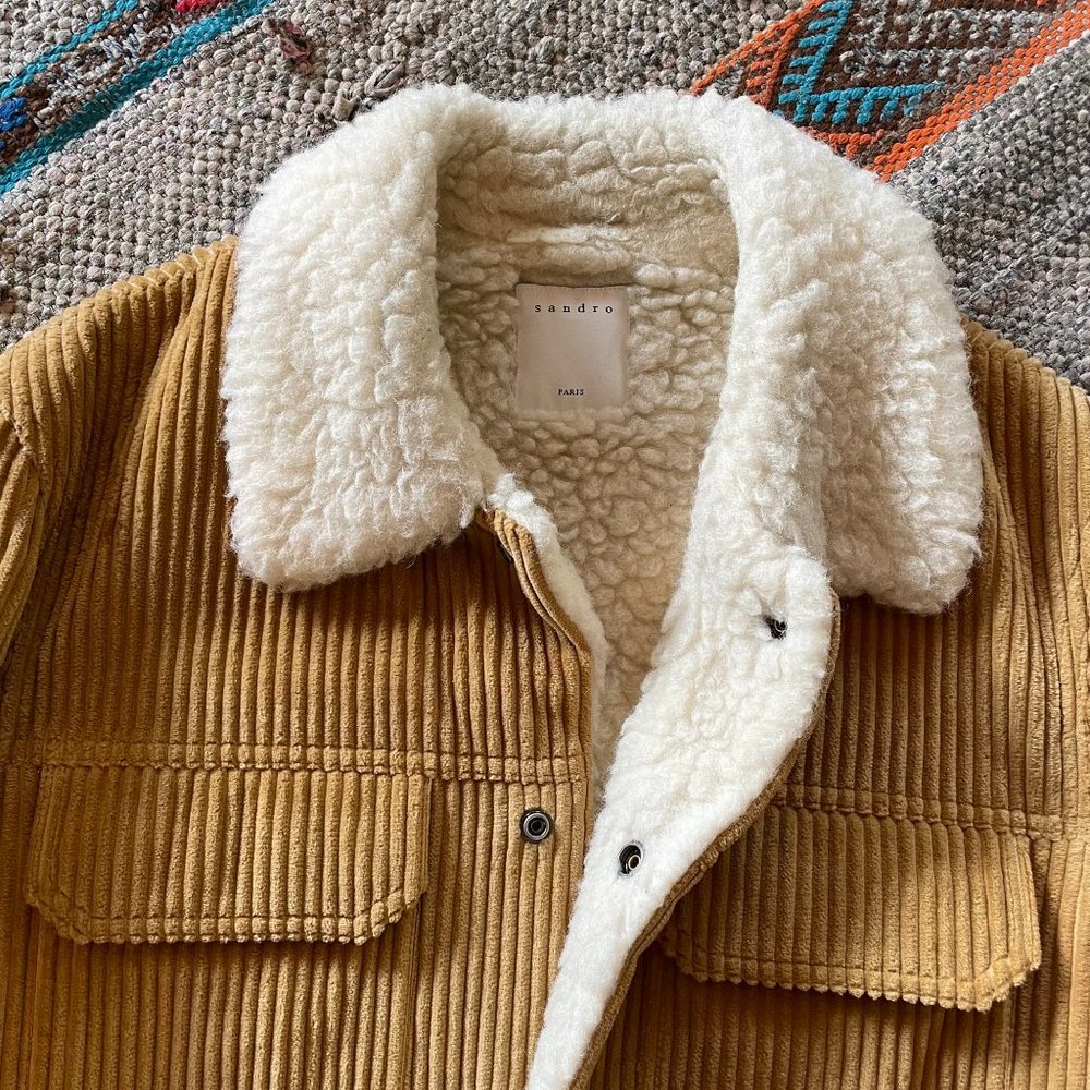 Sandro Shearling & Corduroy Trucker Jacket in Mustard - Season H2018 - Size M - Picture 3 of 15
